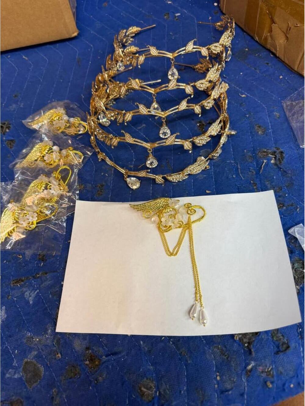 Set of 5 Rhinestone Leaf Headbands Metal Elf Ears Costume Crown Princess (Gold)